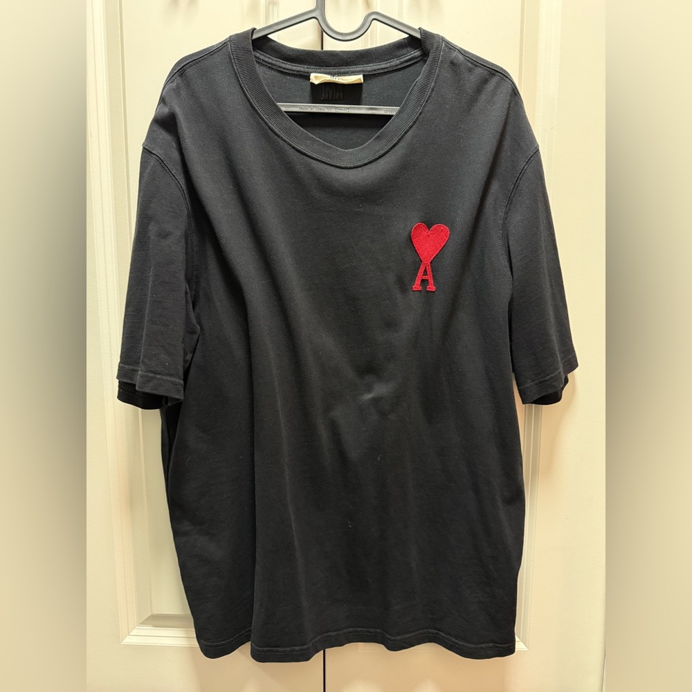 Ami Alexandre Mattiussi Black Tee with Red Heart Emblem